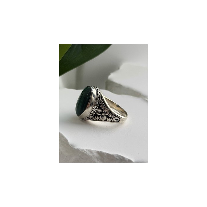 Vintage 925 Sterling Silver Malachite Ring Size 7