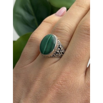 Vintage 925 Sterling Silver Malachite Ring Size 7