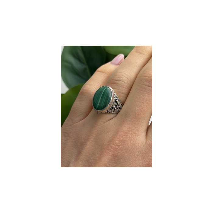 Vintage 925 Sterling Silver Malachite Ring Size 7