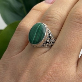 Vintage 925 Sterling Silver Malachite Ring Size 7