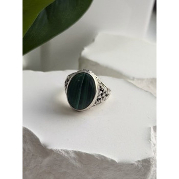 Vintage 925 Sterling Silver Malachite Ring Size 7