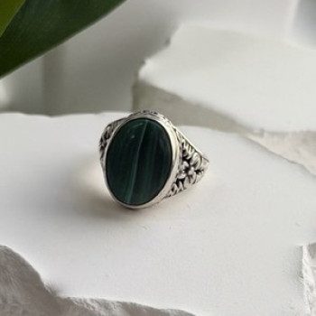 Vintage 925 Sterling Silver Malachite Ring Size 7