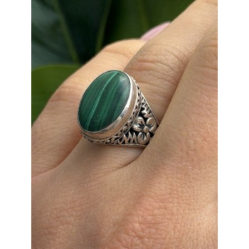 Vintage 925 Sterling Silver Malachite Ring Size 7