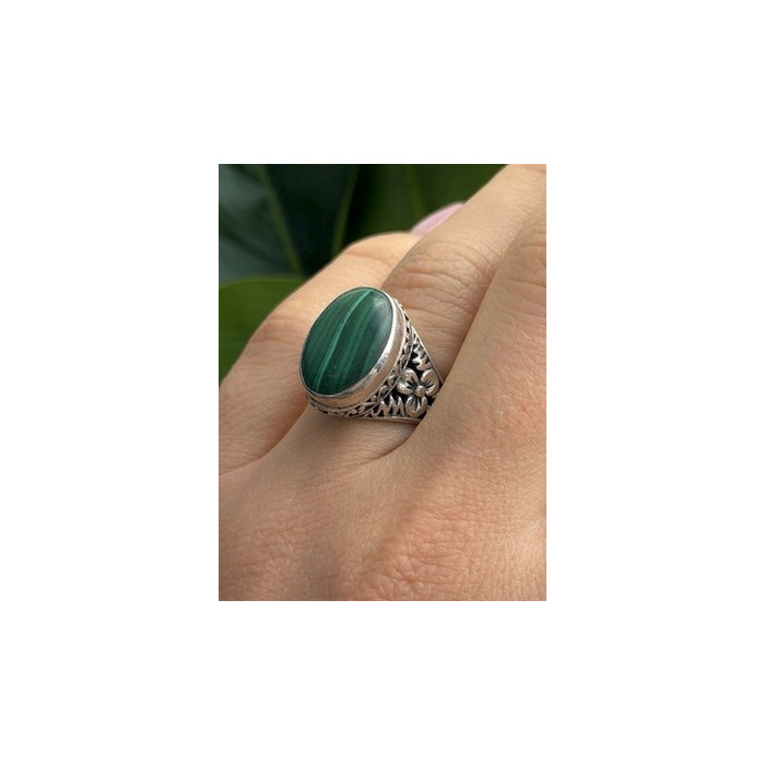 Vintage 925 Sterling Silver Malachite Ring Size 7