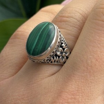 Vintage 925 Sterling Silver Malachite Ring Size 7