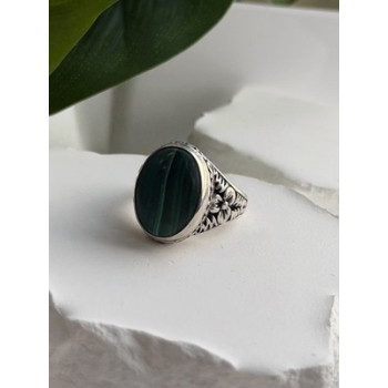Vintage 925 Sterling Silver Malachite Ring Size 7