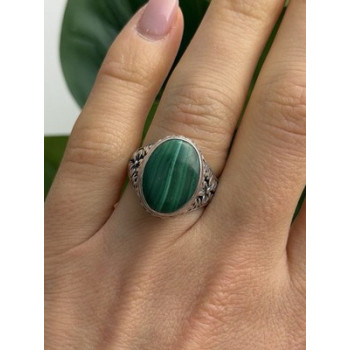 Vintage 925 Sterling Silver Malachite Ring Size 7