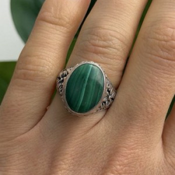 Vintage 925 Sterling Silver Malachite Ring Size 7