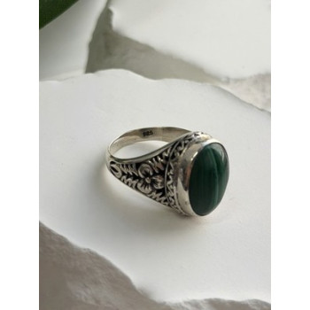 Vintage 925 Sterling Silver Malachite Ring Size 7