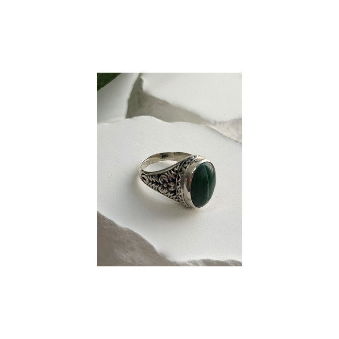 Vintage 925 Sterling Silver Malachite Ring Size 7