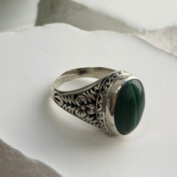 Vintage 925 Sterling Silver Malachite Ring Size 7