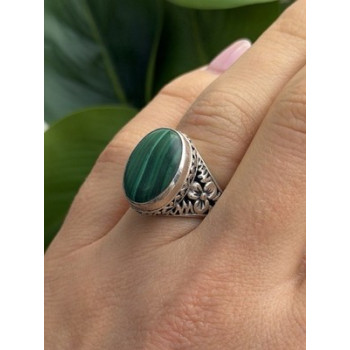 Vintage 925 Sterling Silver Malachite Ring Size 7