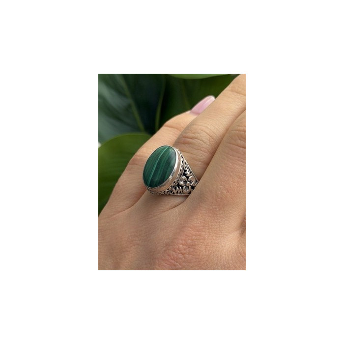 Vintage 925 Sterling Silver Malachite Ring Size 7