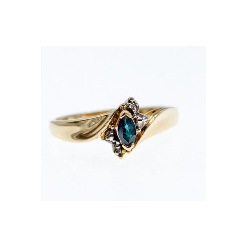 10K YELLOW GOLD BLUE SPINEL & DIAMONDS RING SIZE 8