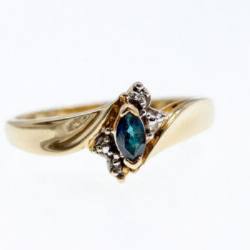 10K Yellow Gold Blue Spinel & Diamonds Ring Size 8