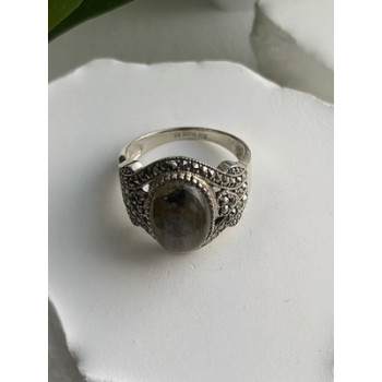 925 Sterling Silver Labradorite & Marcasite Ring Size 10