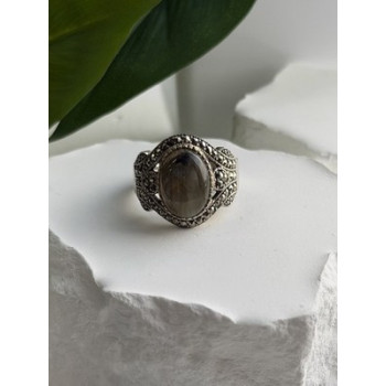 925 Sterling Silver Labradorite & Marcasite Ring Size 10