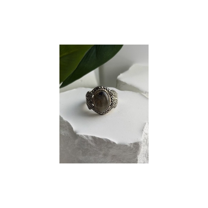 925 Sterling Silver Labradorite & Marcasite Ring Size 10
