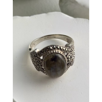 925 Sterling Silver Labradorite & Marcasite Ring Size 10