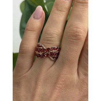 925 Sterling Silver Rose Gold Plated Garnet & Beryl Ring Size 7