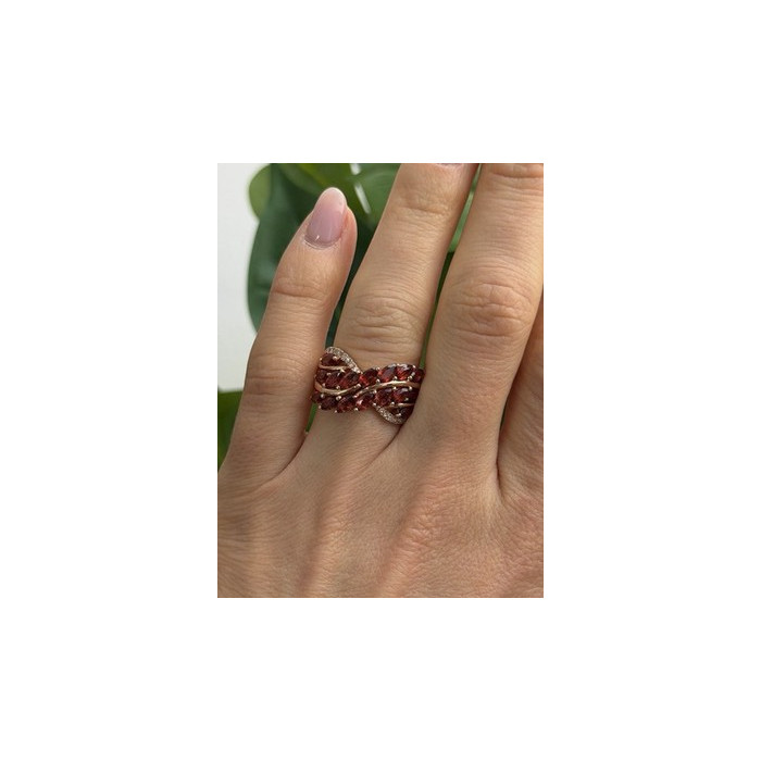 925 Sterling Silver Rose Gold Plated Garnet & Beryl Ring Size 7