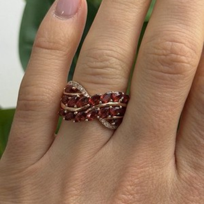 925 Sterling Silver Rose Gold Plated Garnet & Beryl Ring Size 7