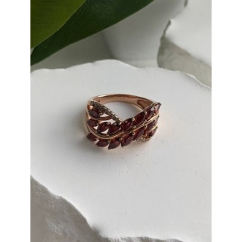 925 Sterling Silver Rose Gold Plated Garnet & Beryl Ring Size 7