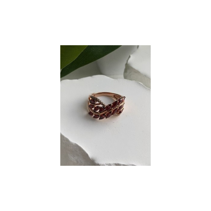 925 Sterling Silver Rose Gold Plated Garnet & Beryl Ring Size 7