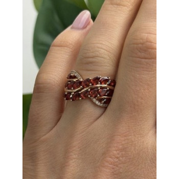 925 Sterling Silver Rose Gold Plated Garnet & Beryl Ring Size 7