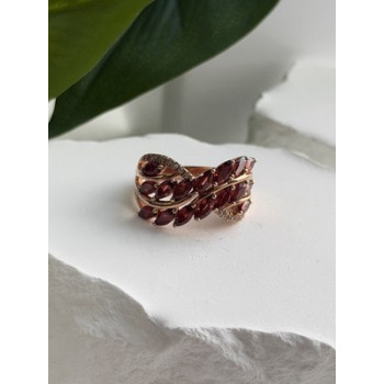925 Sterling Silver Rose Gold Plated Garnet & Beryl Ring Size 7
