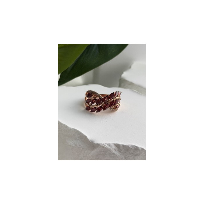 925 Sterling Silver Rose Gold Plated Garnet & Beryl Ring Size 7