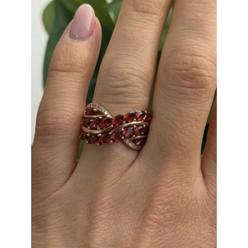 925 Sterling Silver Rose Gold Plated Garnet & Beryl Ring Size 7