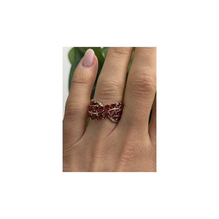 925 Sterling Silver Rose Gold Plated Garnet & Beryl Ring Size 7