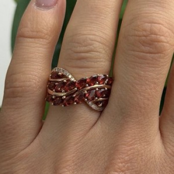 925 Sterling Silver Rose Gold Plated Garnet & Beryl Ring Size 7