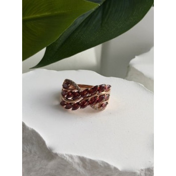 925 Sterling Silver Rose Gold Plated Garnet & Beryl Ring Size 7