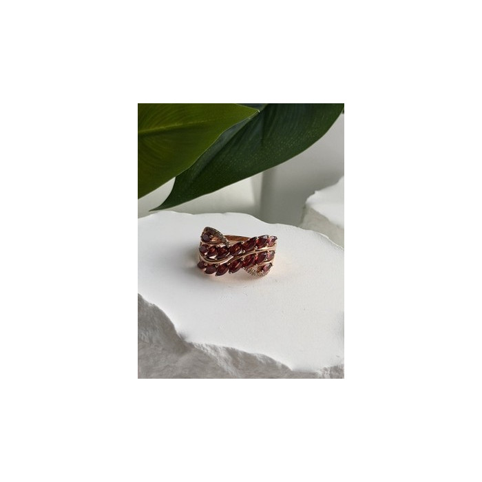 925 Sterling Silver Rose Gold Plated Garnet & Beryl Ring Size 7