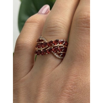 925 Sterling Silver Rose Gold Plated Garnet & Beryl Ring Size 7