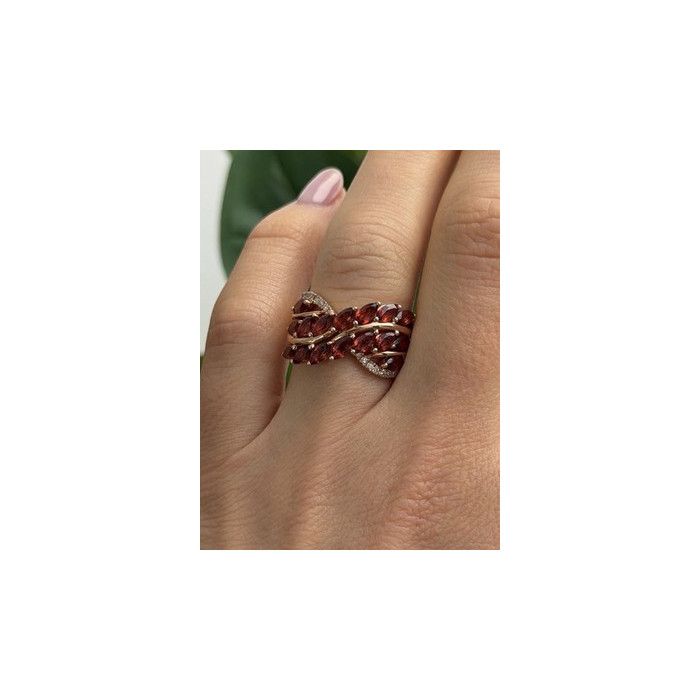 925 Sterling Silver Rose Gold Plated Garnet & Beryl Ring Size 7