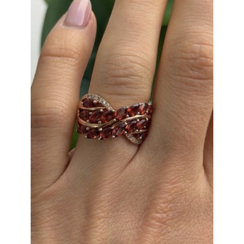 925 Sterling Silver Rose Gold Plated Garnet & Beryl Ring Size 7