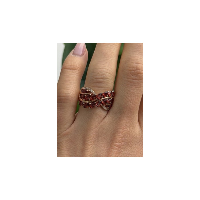 925 Sterling Silver Rose Gold Plated Garnet & Beryl Ring Size 7