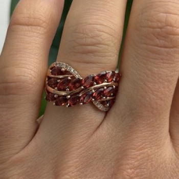 925 Sterling Silver Rose Gold Plated Garnet & Beryl Ring Size 7