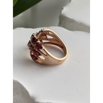 925 Sterling Silver Rose Gold Plated Garnet & Beryl Ring Size 7