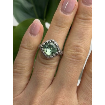 925 Sterling Silver Cushion-Cut Green Peridot Ring Size 5.5