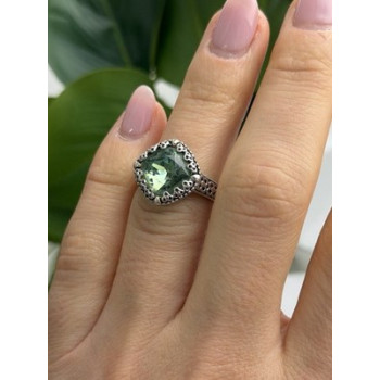 925 Sterling Silver Cushion-Cut Green Peridot Ring Size 5.5