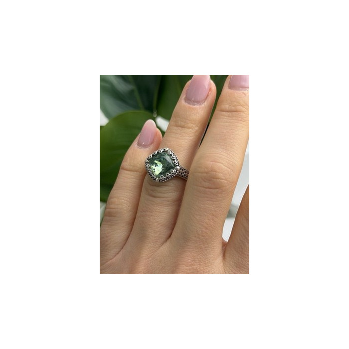 925 Sterling Silver Cushion-Cut Green Peridot Ring Size 5.5