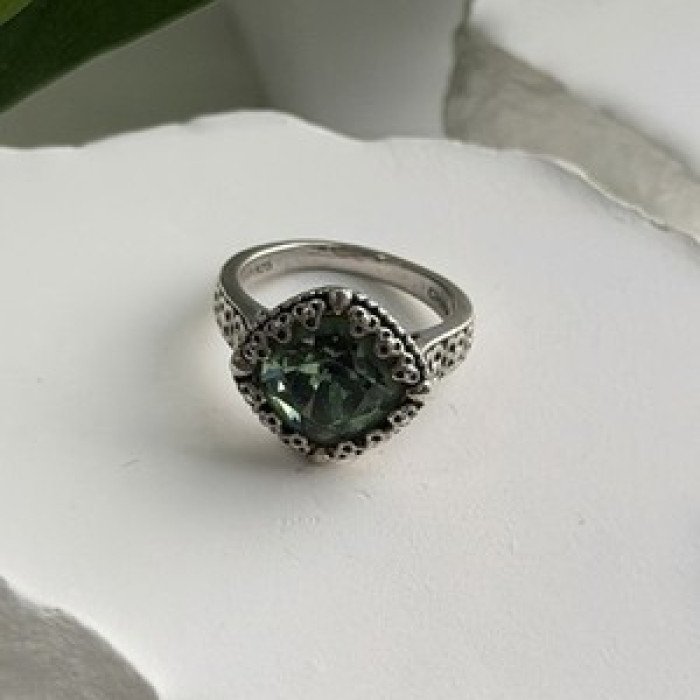 925 Sterling Silver Cushion-Cut Green Peridot Ring Size 5.5
