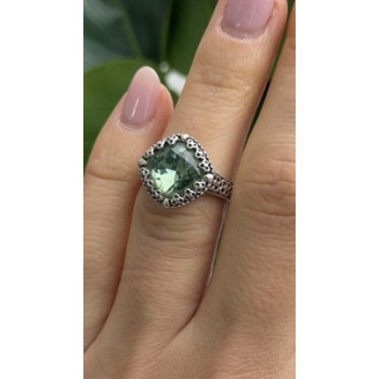 925 Sterling Silver Cushion-Cut Green Peridot Ring Size 5.5