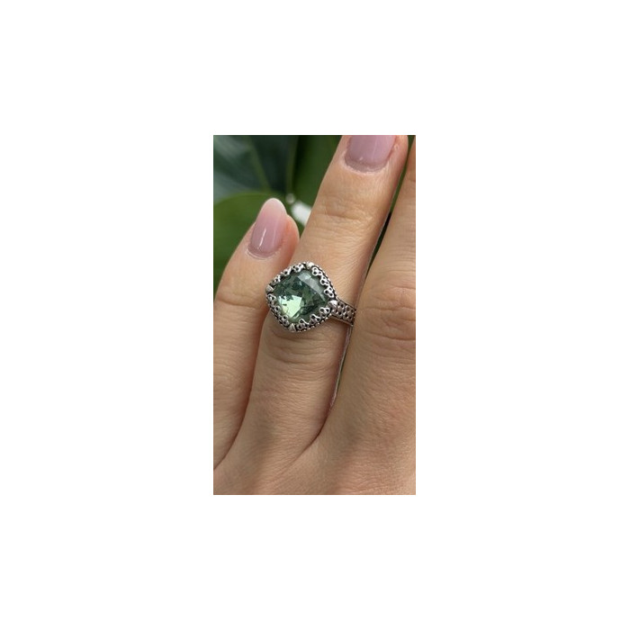 925 Sterling Silver Cushion-Cut Green Peridot Ring Size 5.5