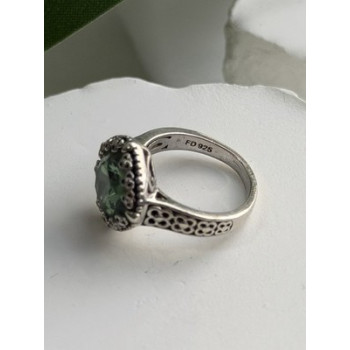 925 Sterling Silver Cushion-Cut Green Peridot Ring Size 5.5