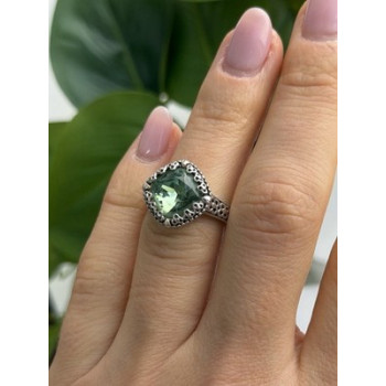 925 Sterling Silver Cushion-Cut Green Peridot Ring Size 5.5
